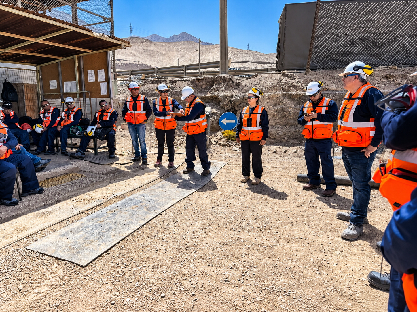 Charla de seguridad con trabajadores mineros